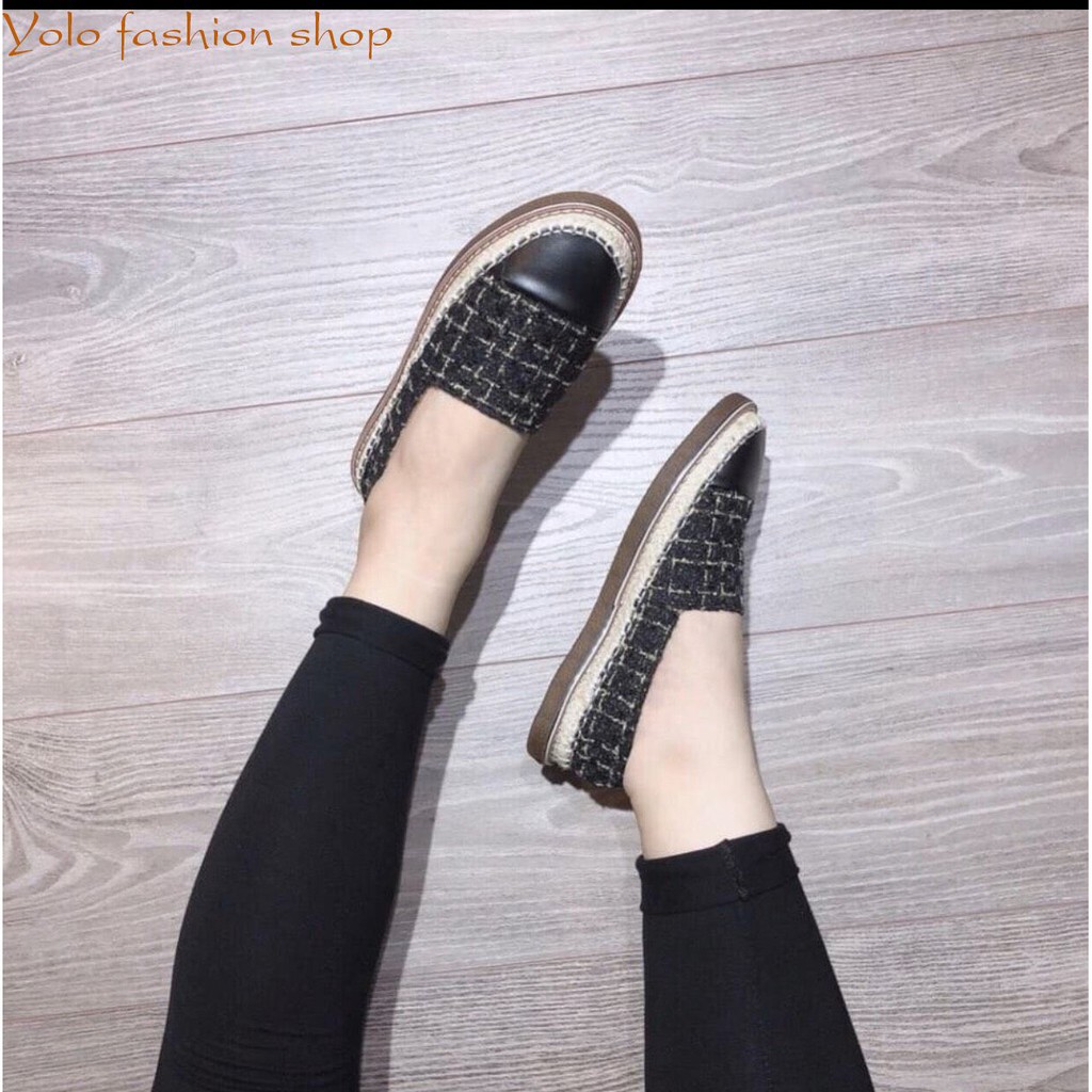 GL6 Giày lười slip on nữ vải dạ phối da xinh xắn