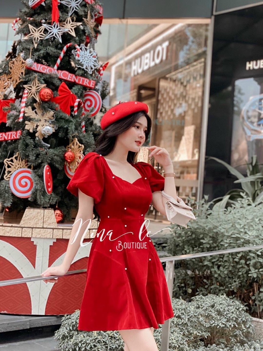 ĐẦM ĐỎ ĐÍNH CƯỜM TAY PHỒNG THỜI TRANG KIPI