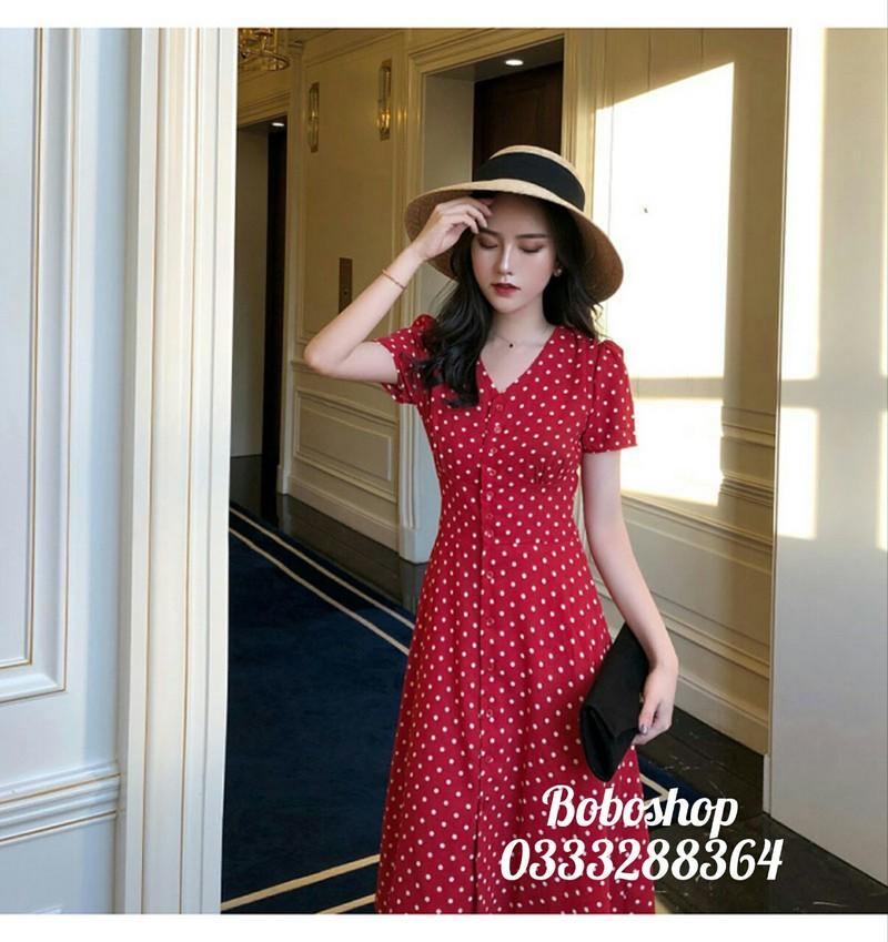 [HCM]Maxi chấm bi cổ nút