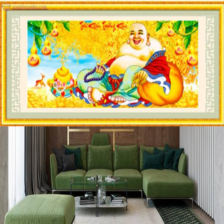 Tranh thêu chữ thập Phật Di Lặc hồ lô vàng LV3178 - kích thước 86 * 41