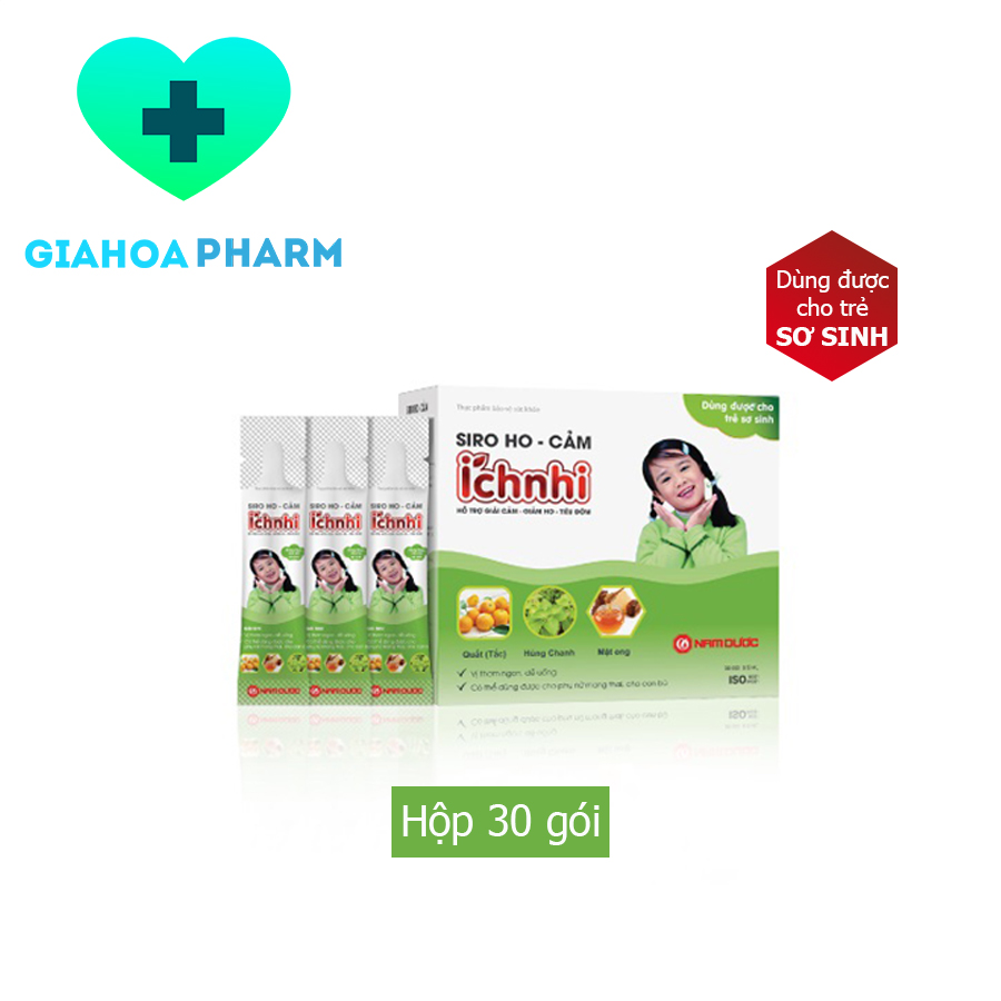 Siro ho cảm Ích Nhi - Nam Dược - Siro Ích Nhi 30gói - Giúp giải cảm, giảm ho, sổ mũi, nghẹt mũi, tăng sức đề kháng cho bé