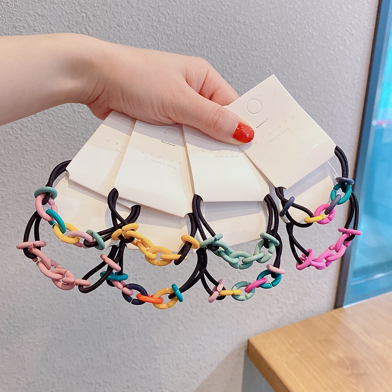 Dây cột tóc phong cách retro dạng mắc xích tối giản sắc màu