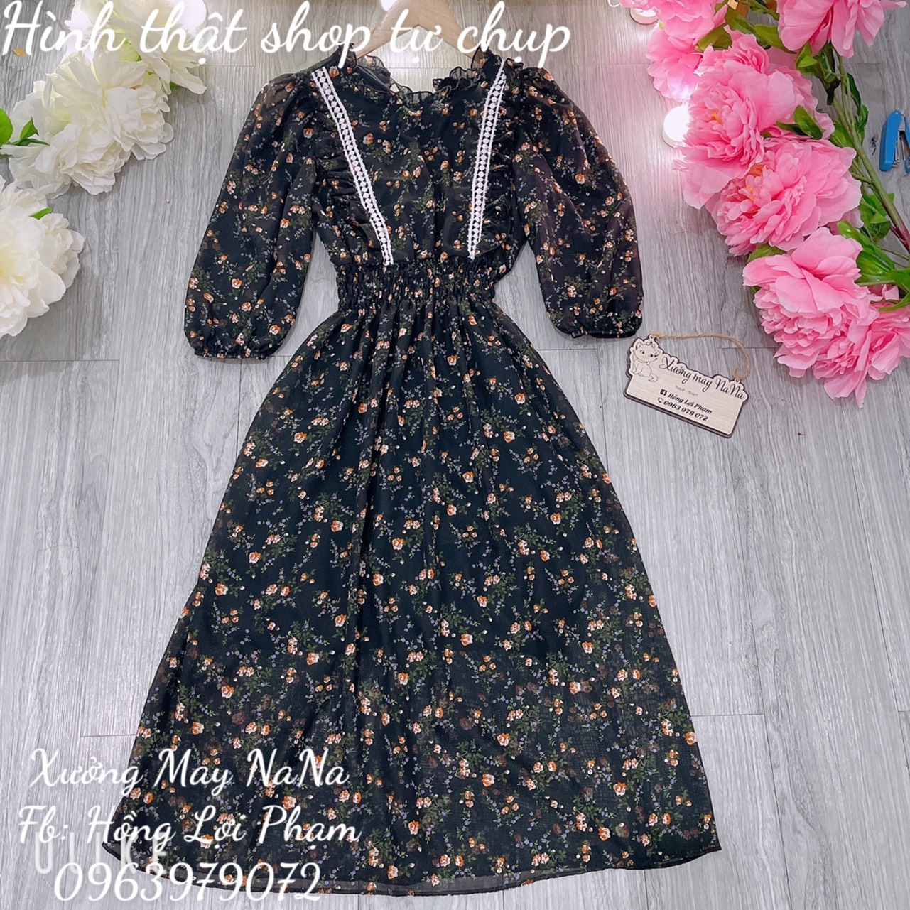 Đầm hoa nhí viền ren 2 bèo (hình thật+video)