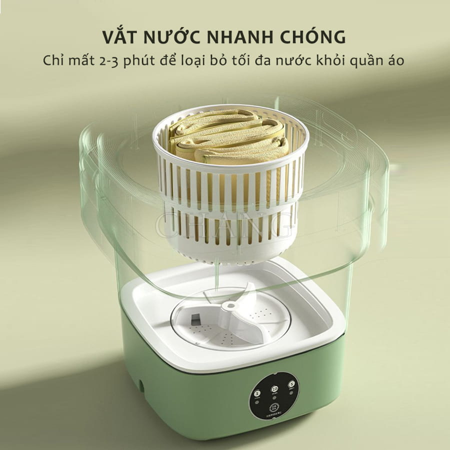 Máy giặt mini gấp gọn, máy giặt tự động khử khuẩn bằng anh sáng xanh, dung tích 6L giặt đồ lót, giặt đồ em bé tiện dụng