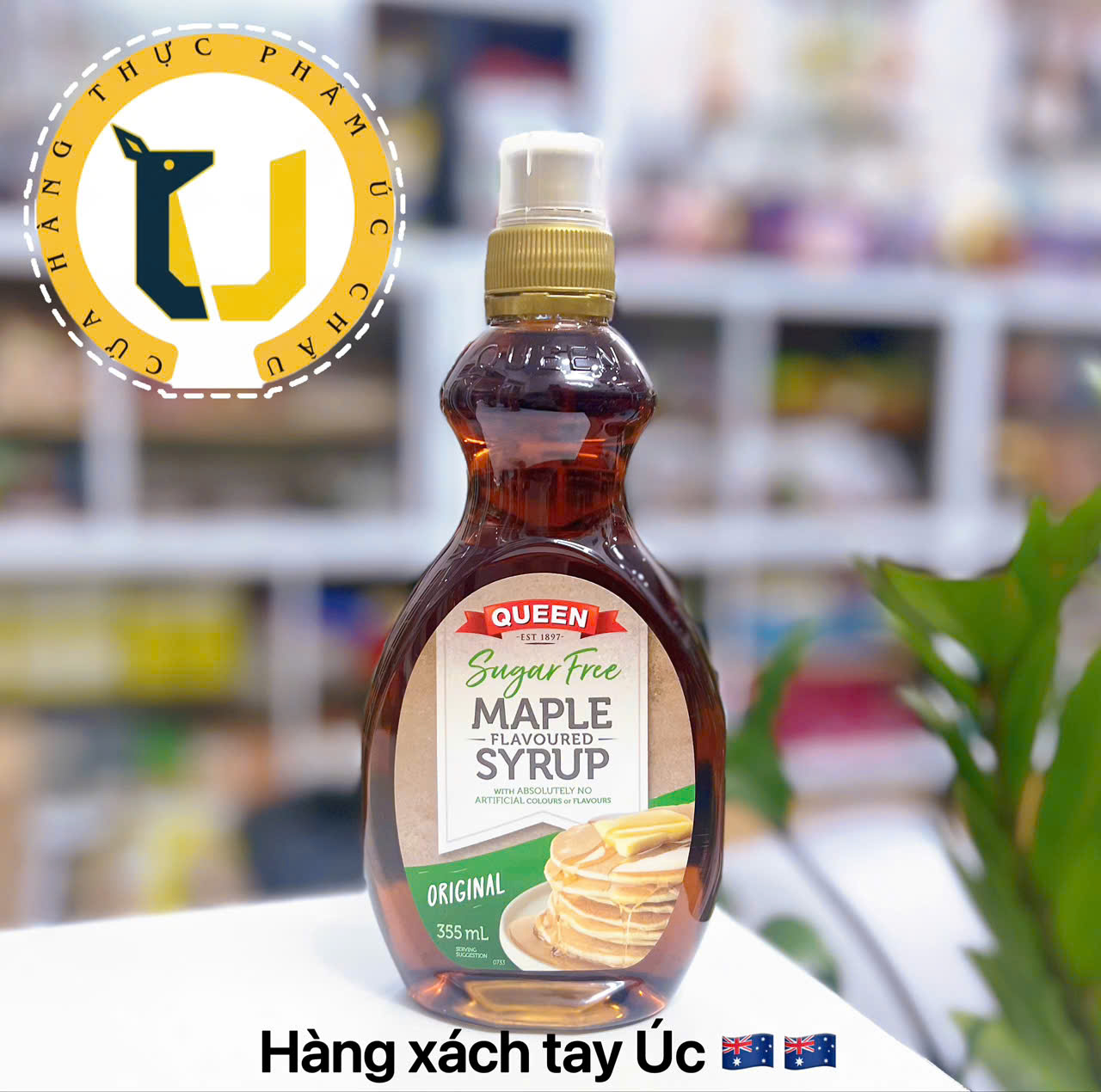 (HÀNG ÚC) Siro lá phong KO ĐƯỜNG QUEEN Sugar Free MAPLE Flavoured Syrup chai 355ML