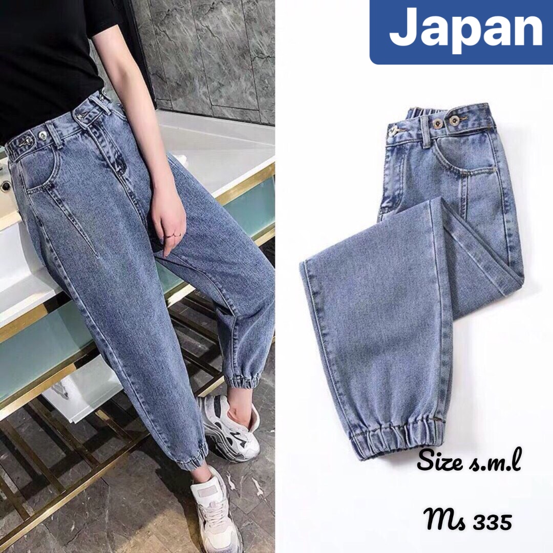 QUẦN BAGGY JEAN NỮ CHẤT BÒ XANH LƯNG THUN CẠP CHUN TÚM GẤU SÀNH ĐIỆU NEW NHẬT BẢN LƯNG CAO NÂNG MÔNG JP-335 JAPAN FASHION