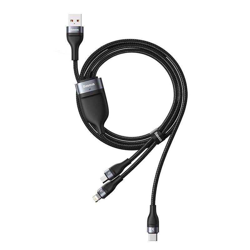 Cáp sạc nhanh 3 đầu Baseus Flash Series 3 in 1 - 40W (USB to Type-C/ Lightning/ Micro, 5A/40W Quick Charging & Data Cable)