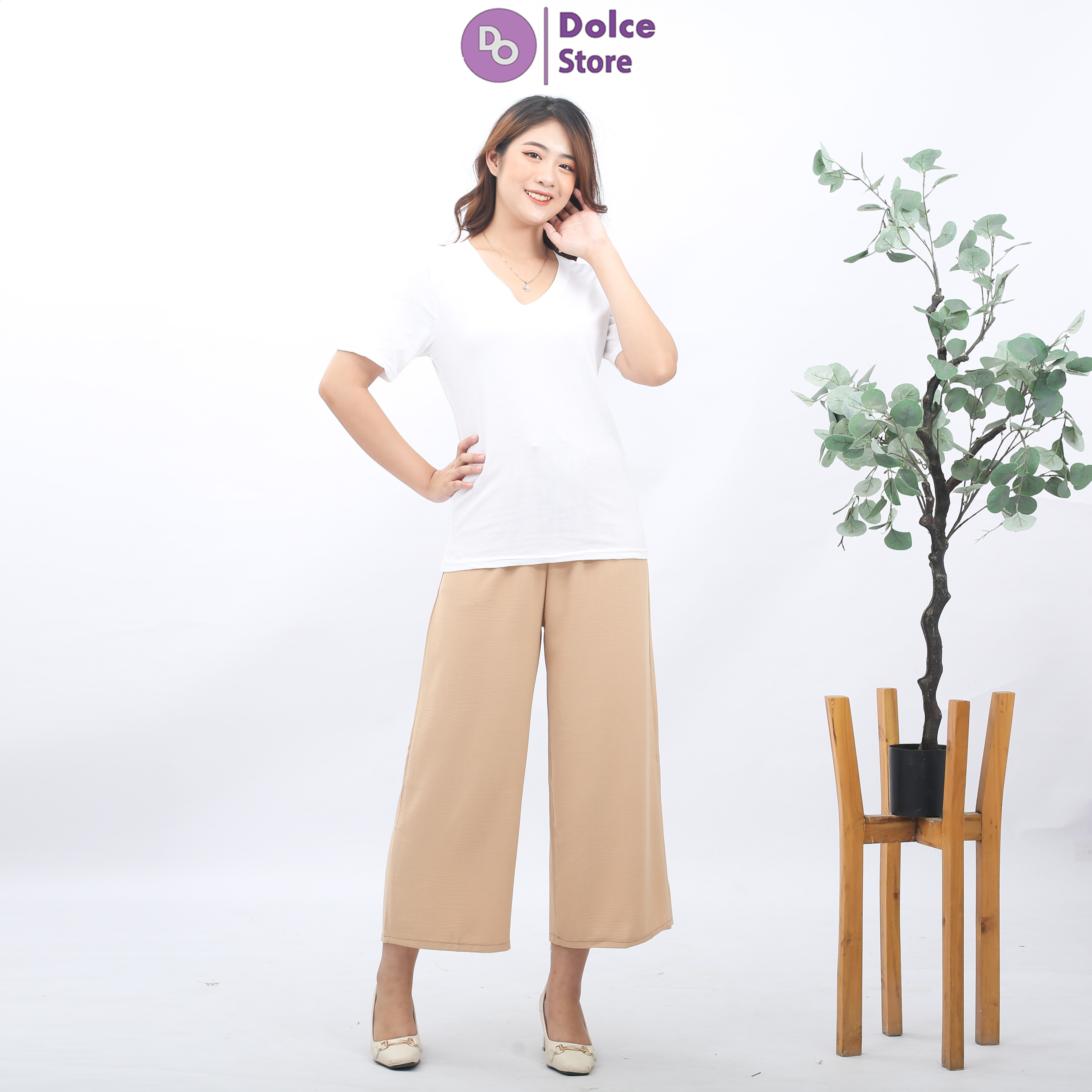 Áo phông giấy cotton cổ tim - Dolce