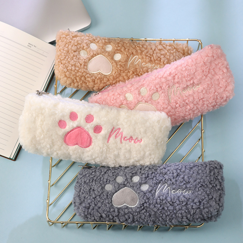 Hộp đựng bút, túi đựng bút lông xù chân mèo xinh Meow dễ thương
