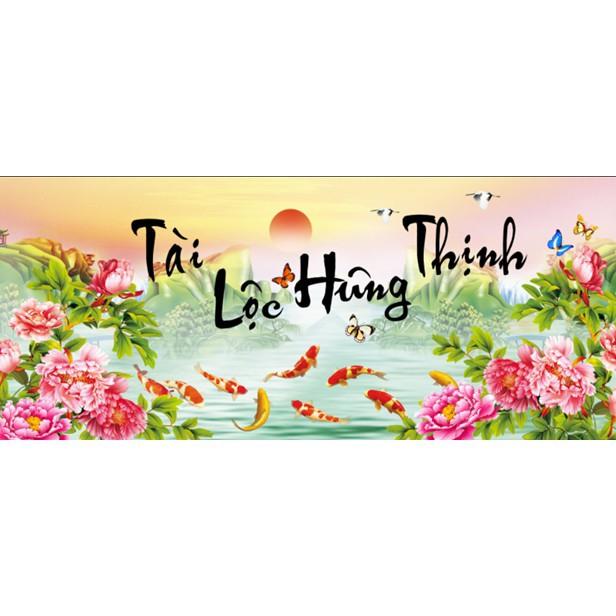 Tranh đính đá cao cấp tài lộc hưng thịnh df414 kích thước 120 x 55 cm