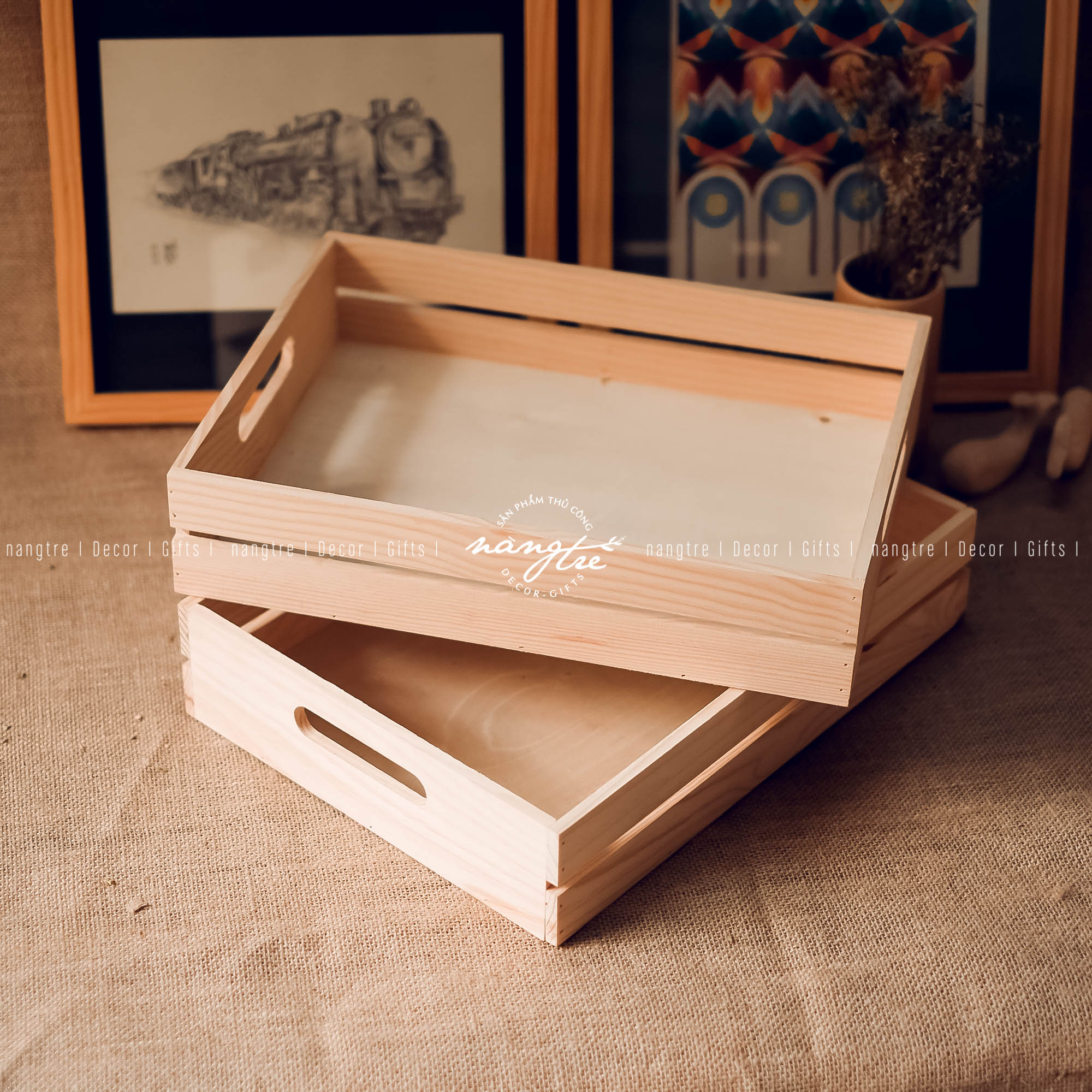 Khay quà bằng gỗ/ Khay gỗ đựng quà (8x28x38cm)