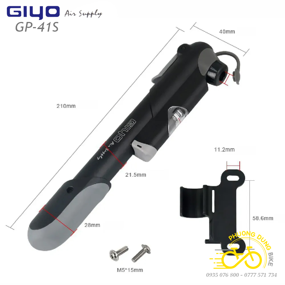 Bơm mini xe đạp GIYO GP-41S có đồng hồ áp suất