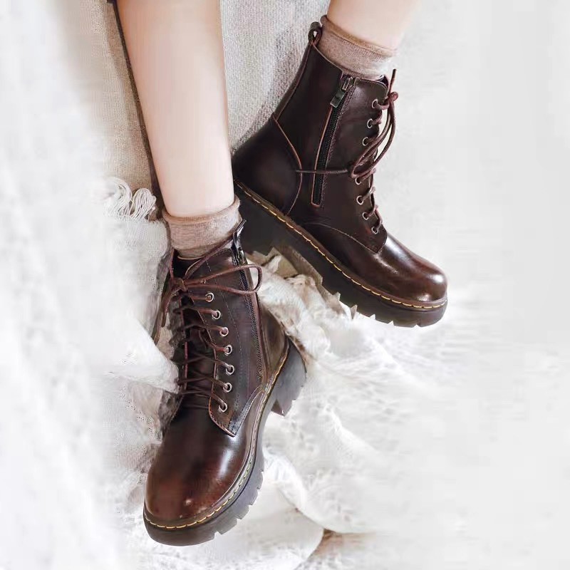 Combat boots (high ver) - Boots da bò nữ phong cách vintage, retro