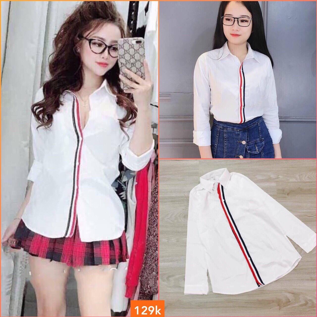 Áo sơ mi nữ phối dây sọc siêu hót