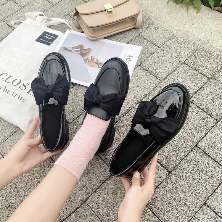 Giày đốc nữ phong cách hàn quốc phối nơ lụa điệu đà