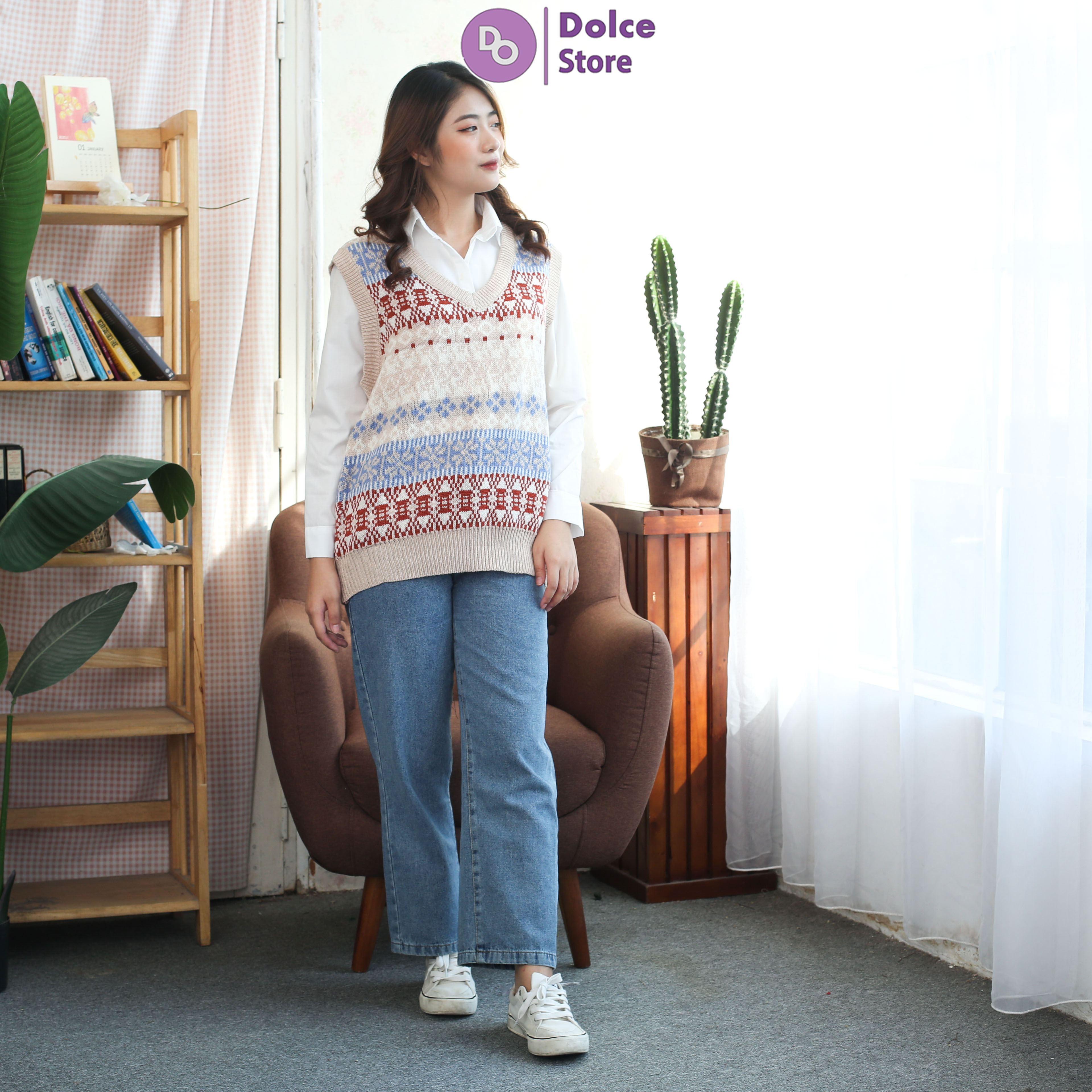Áo gile len thổ cẩm siêu yêu Dolce