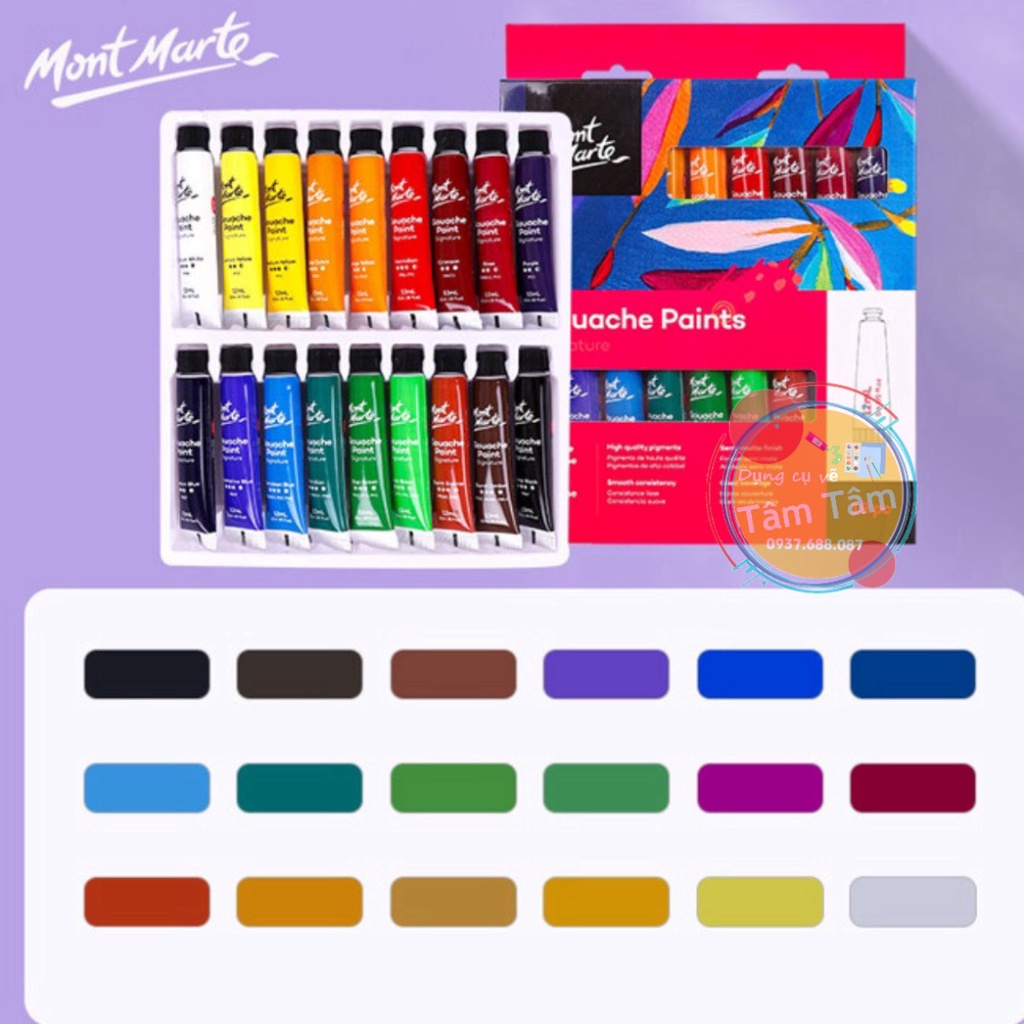 Màu gouache mont marte bộ 12/18/24 màu tuýp 12ml