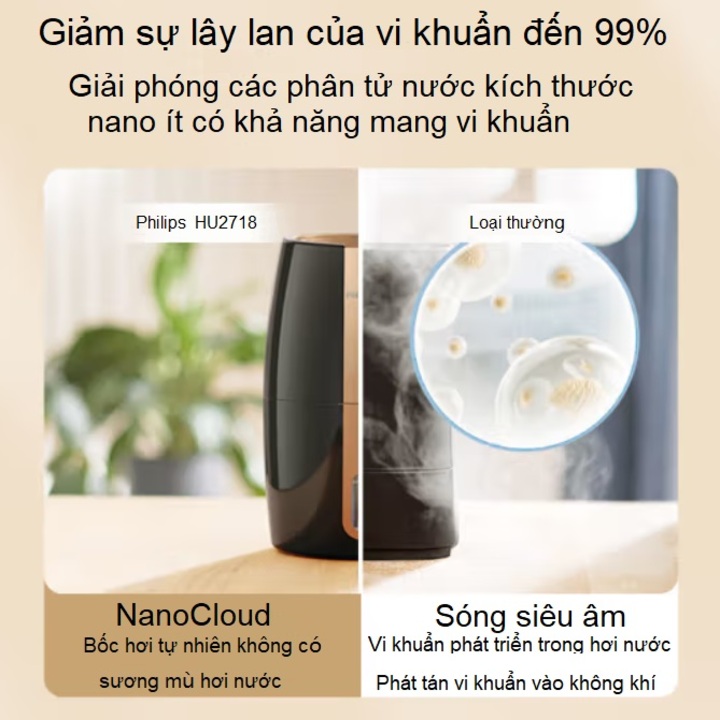 Máy tạo độ ẩm thương hiệu cao cấp Philips HU2718/00 - tích hợp hệ thống bốc hơi tiên tiến công nghệ NanoCloud - HÀNG NHẬP KHẨU (Bảo hành 24 tháng)