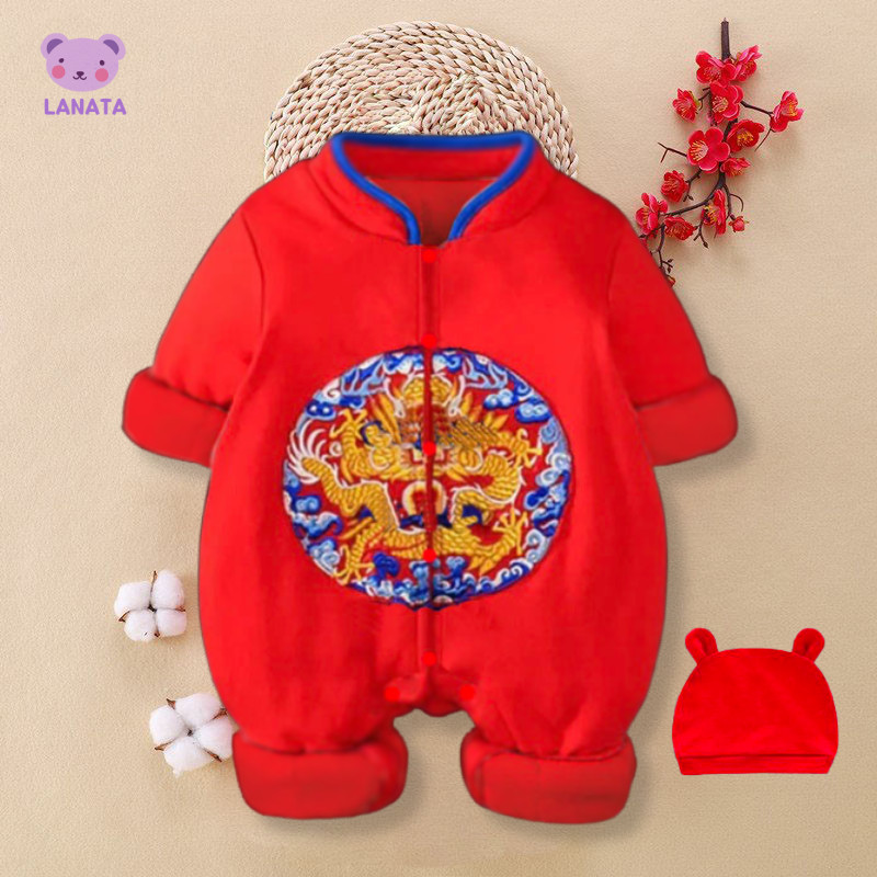 Body Tết dài tay cho bé tài lộc chất cotton mền mịn kiểu quần áo sơ sinh body cho bé trai và body cho bé gái từ 0-12 tháng