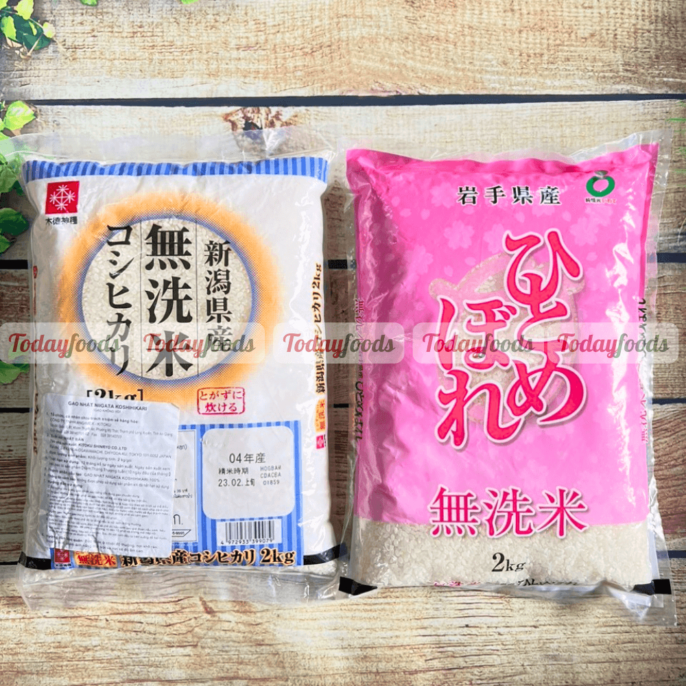 Gạo Không Vo Nhật Bản: Niigata Koshihikari / Iwate Hitomebore gói 2KG (Gạo Nhật Nhập Khẩu)
