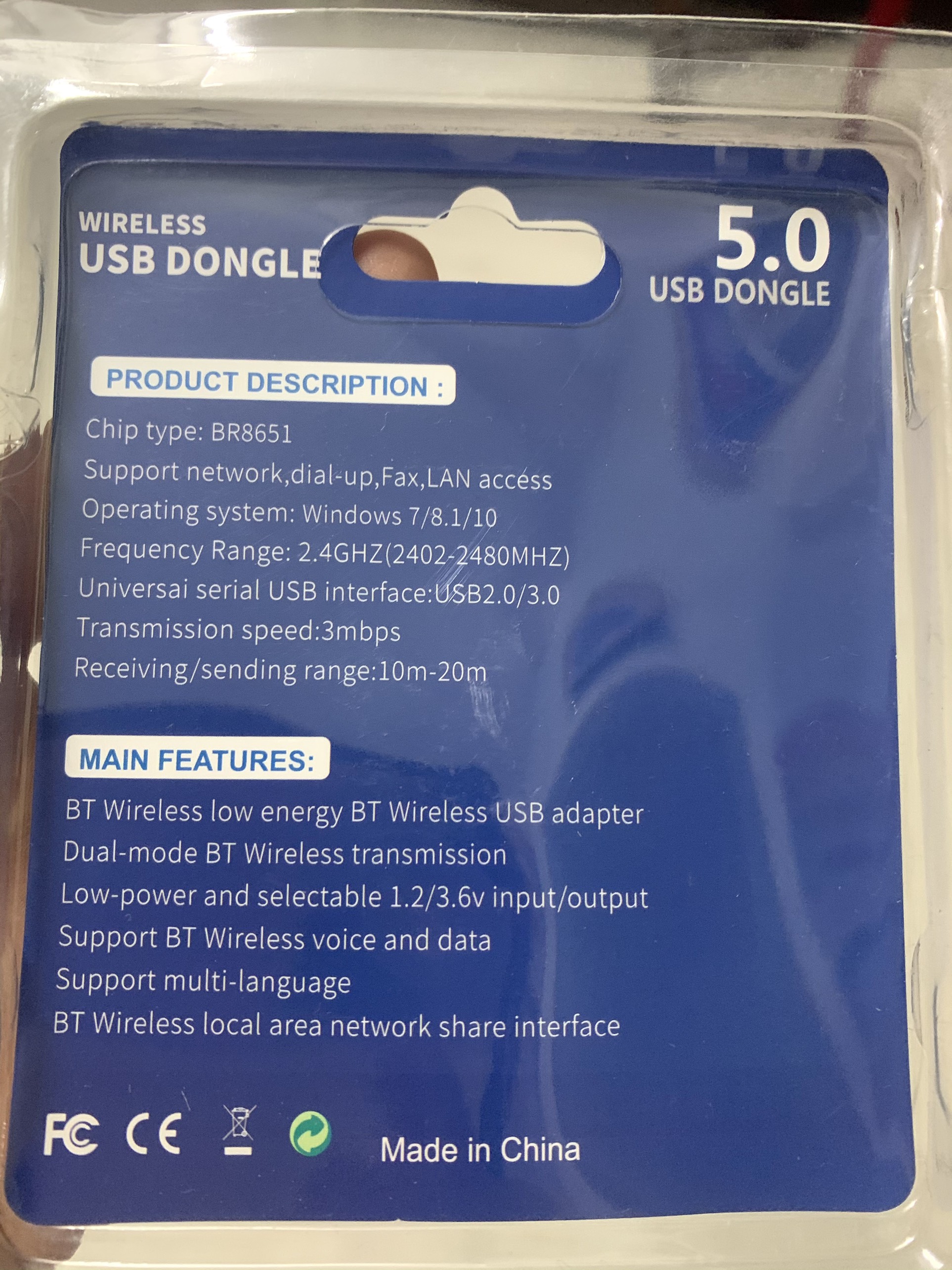 USB Bluetooth Dongle Arigato 5.0 không dây cho PC máy tính Win 10 8 7