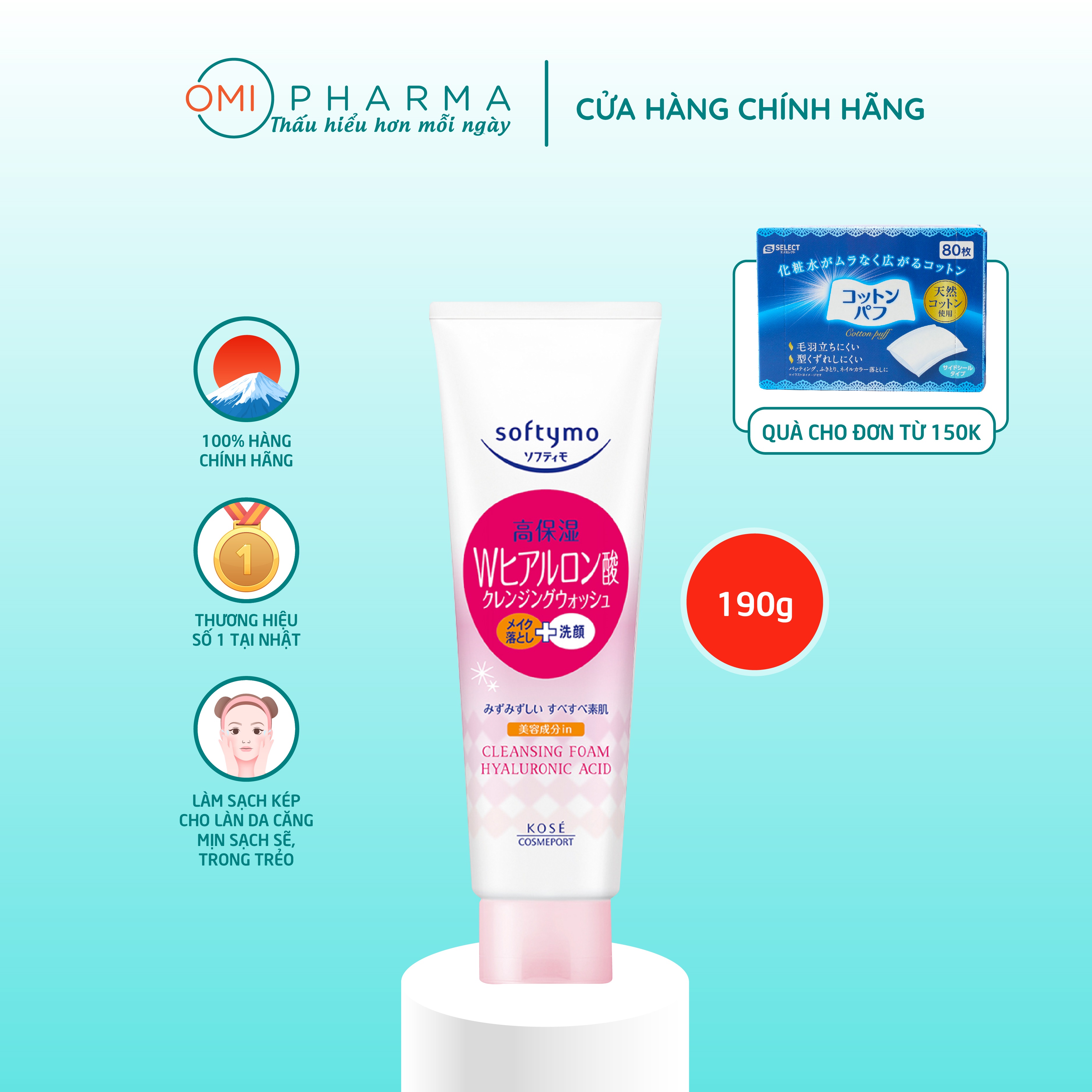 Sữa Rửa Mặt Dưỡng Ẩm Kose Softymo Cleansing Foam Hyaluronic Acid 190g