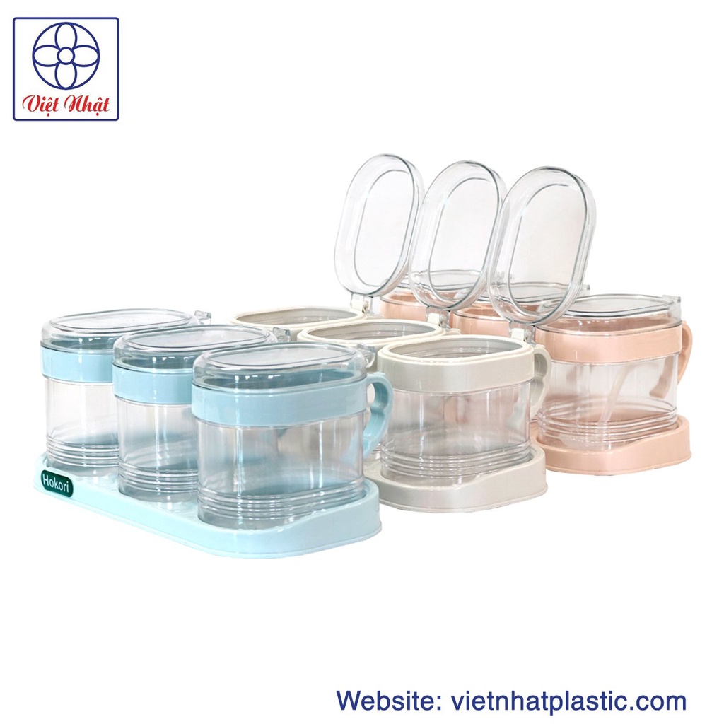 Hộp đựng gia vị 3 hủ, Hũ, lọ đựng gia vị cao cấp - Bộ Hộp đựng gia vị 3 hủ đa năng - Hộp đựng gia vị 3 hủ tiện lợi