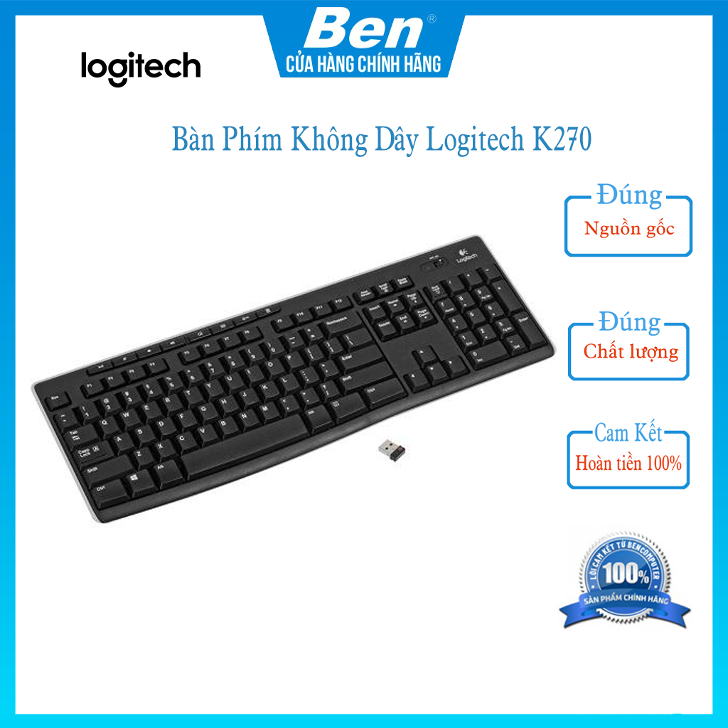 Bàn Phím máy tính Không Dây Wireless Logitech K270 - Bàn Phím Logitech K270 Chính Hãng Bảo Hành 12 Tháng - Ben Computer Store