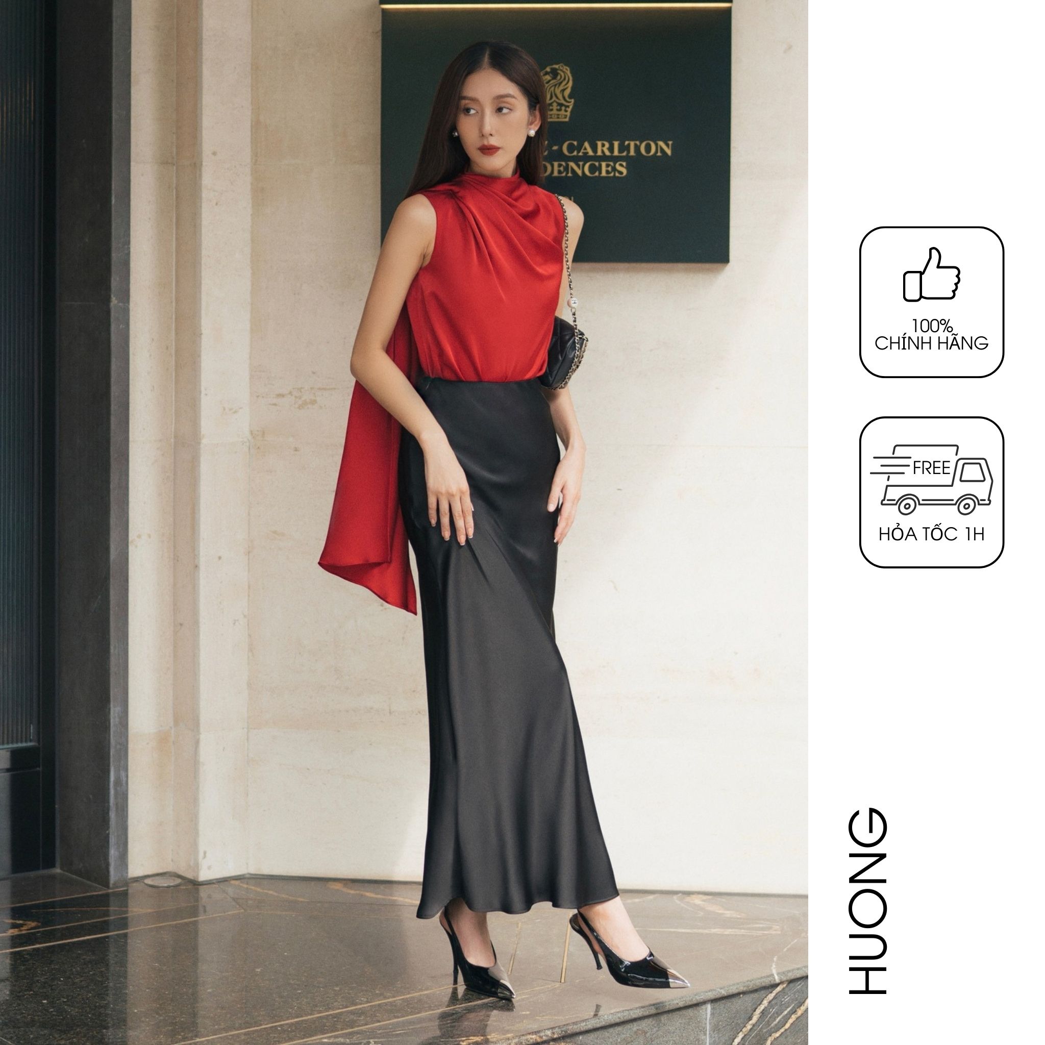 Chân váy lụa midi charlotte midi skirt huong boutique hbz490