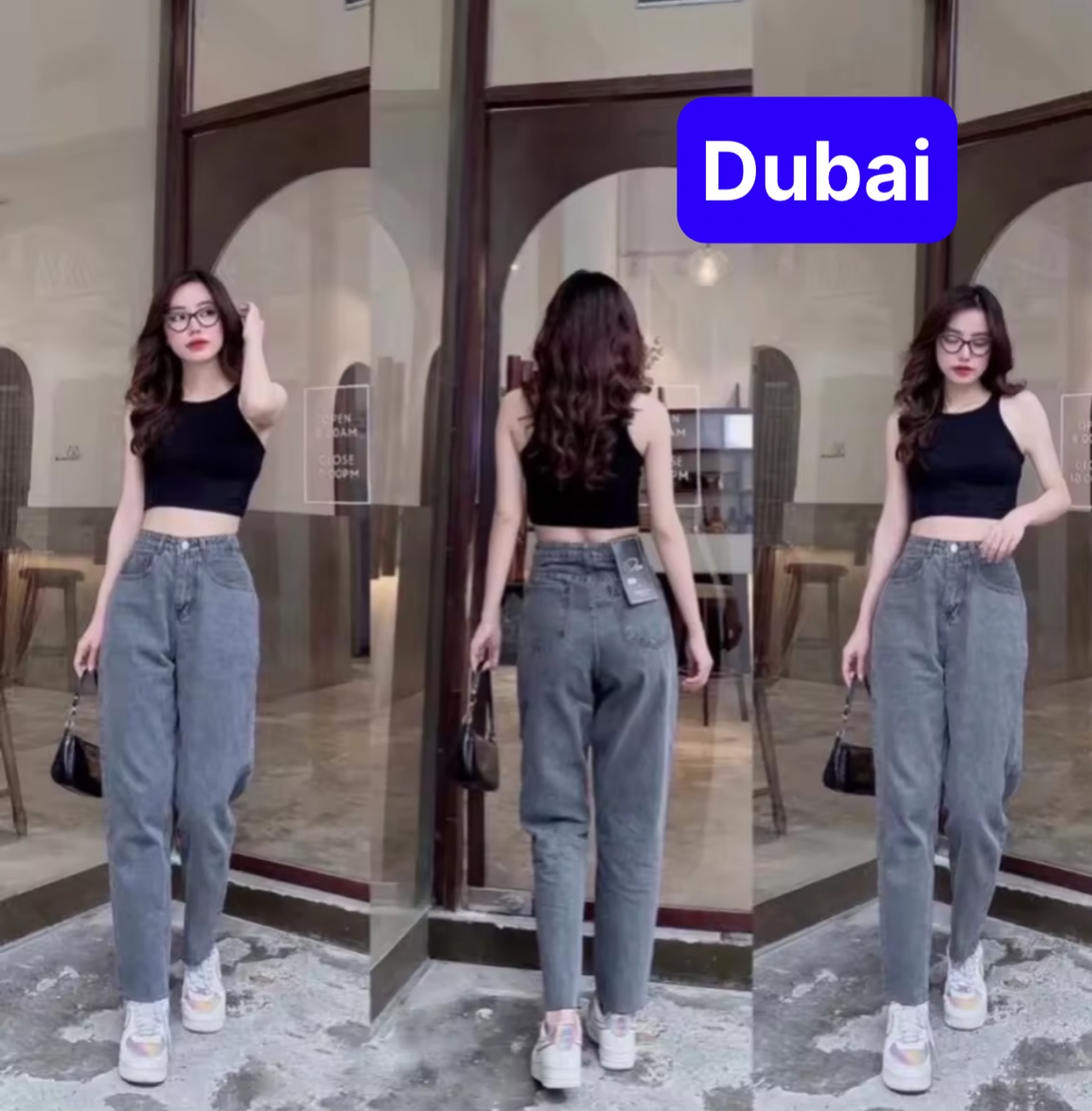 QUẦN BAGGY JEAN NỮ XÁM TRO LƯNG CAO NÂNG MÔNG HÀN QUỐC DB-024 CAO CẤP - DUBAI FASHION