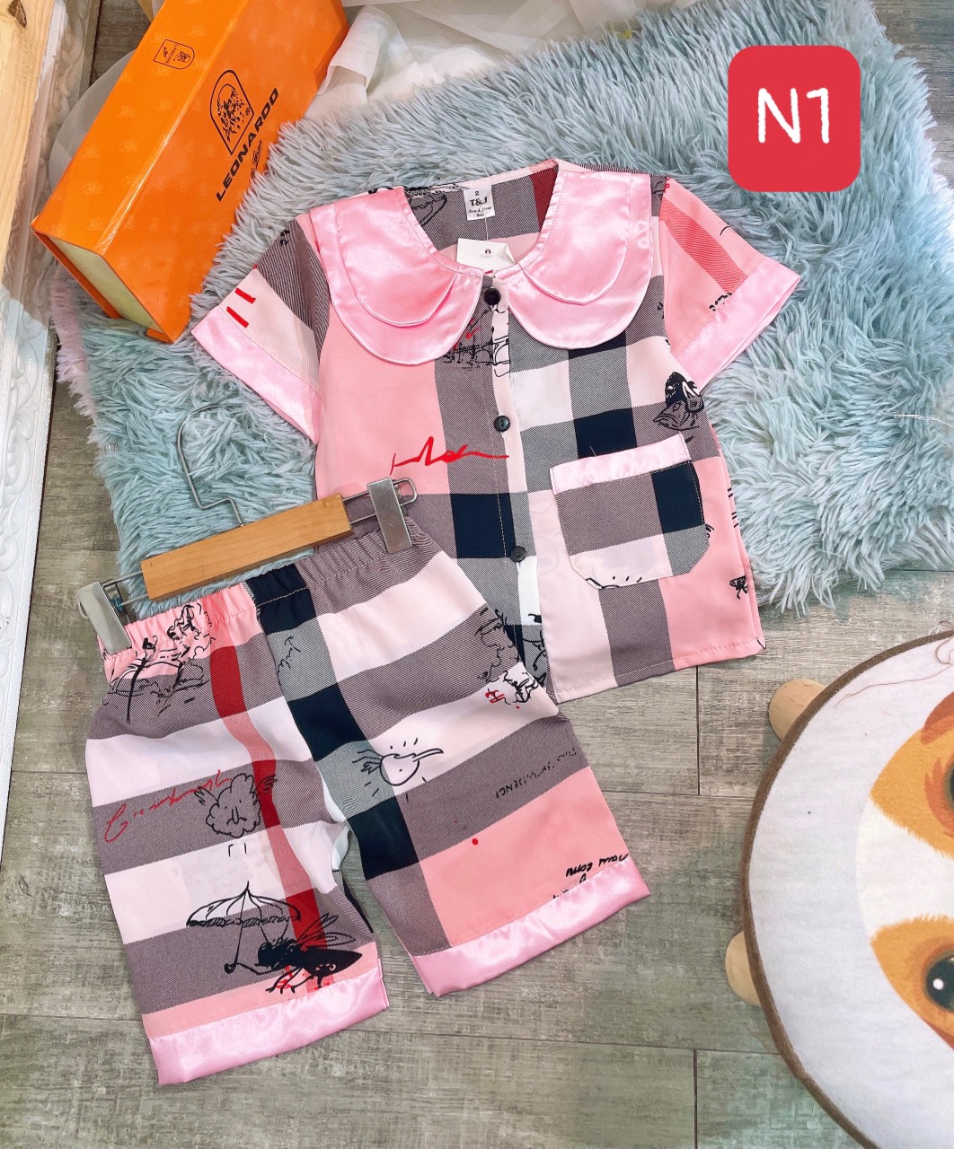 bộ pijama quần lửng lụa mango cho bé 9-21kg