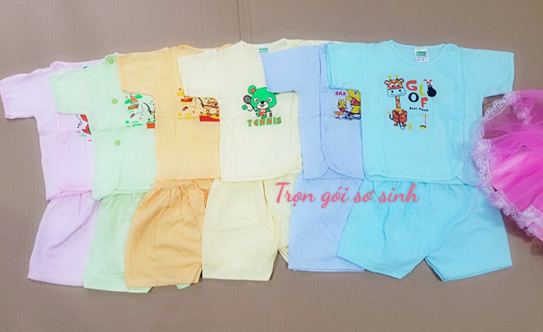 Đồ bộ ngắn màu cho bé sơ sinh chất cotton thoáng mát