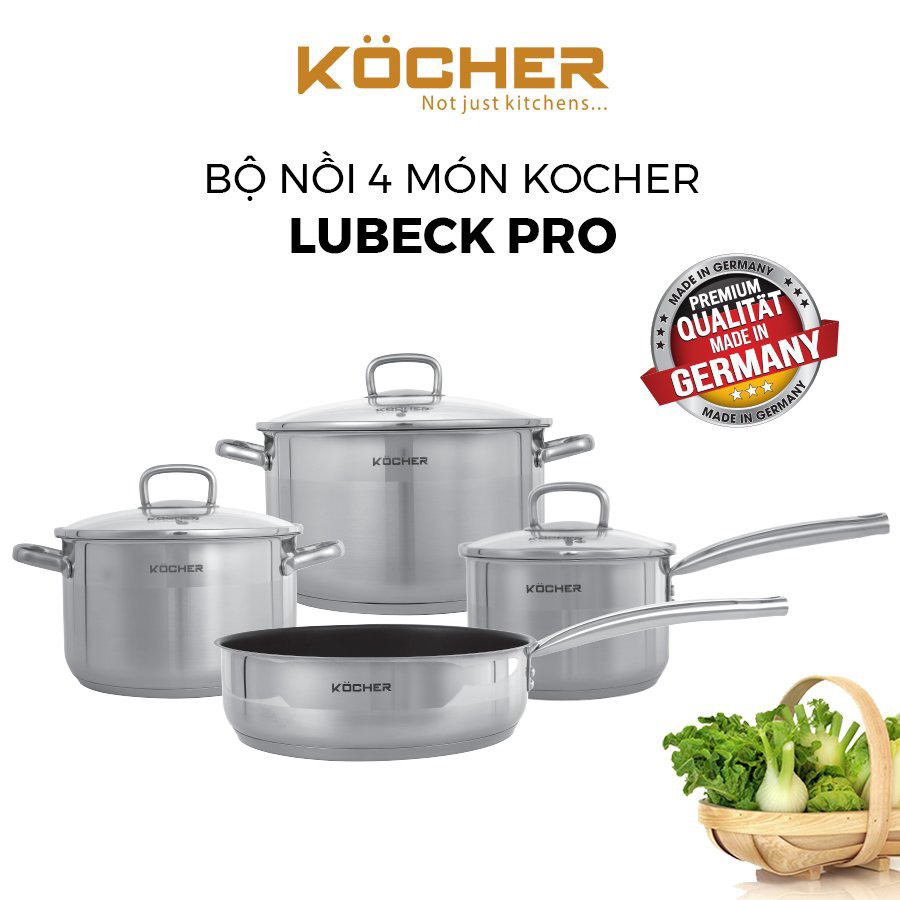 Bộ nồi 4 món kocher lubeck pro, bộ nồi dùng cho tất cả các loại bếp.-quang vinh