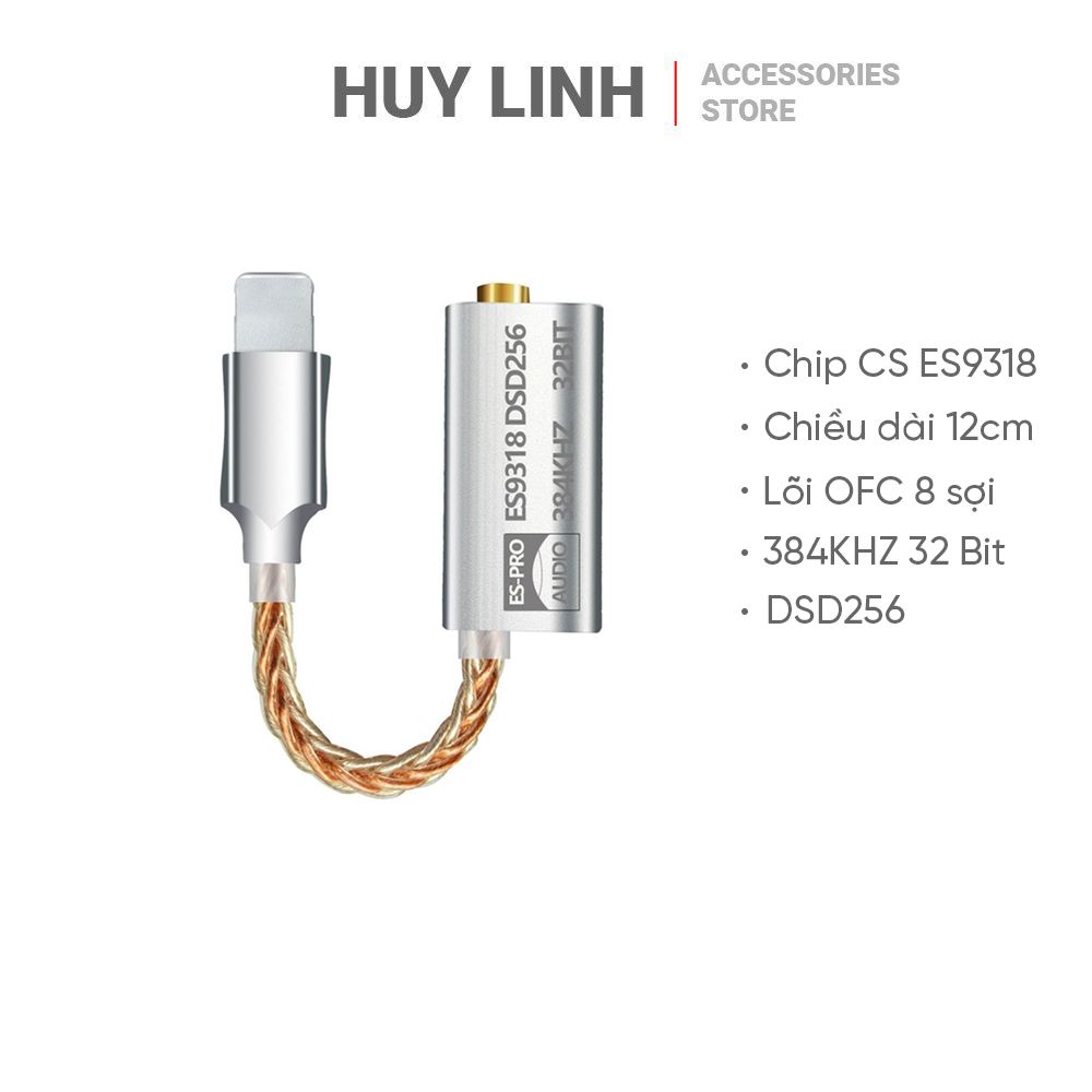 Bộ chuyển đổi âm thanh dac cao cấp lighting sang jack 3.5mm - chip es pro es9318 hỗ trợ dsd256 32 bit