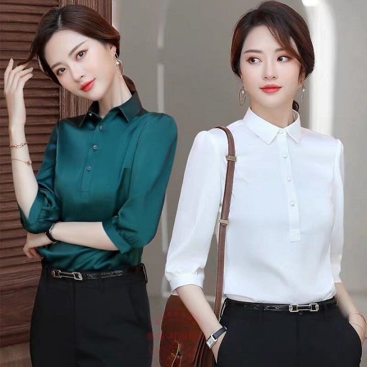 Áo Sơ Mi Nữ Công Sở Tay Lỡ Cài Nút Ngực