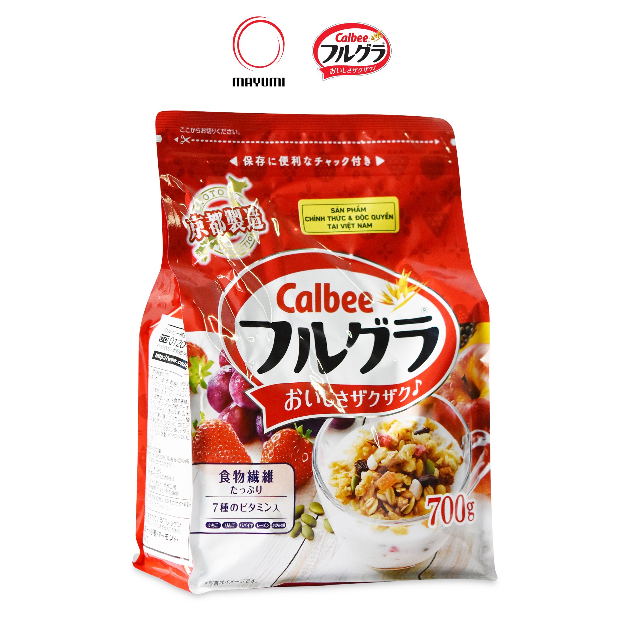 DATE 10 2022 Ngũ cốc trái cây Frugra Calbee Nhật Bản 700g