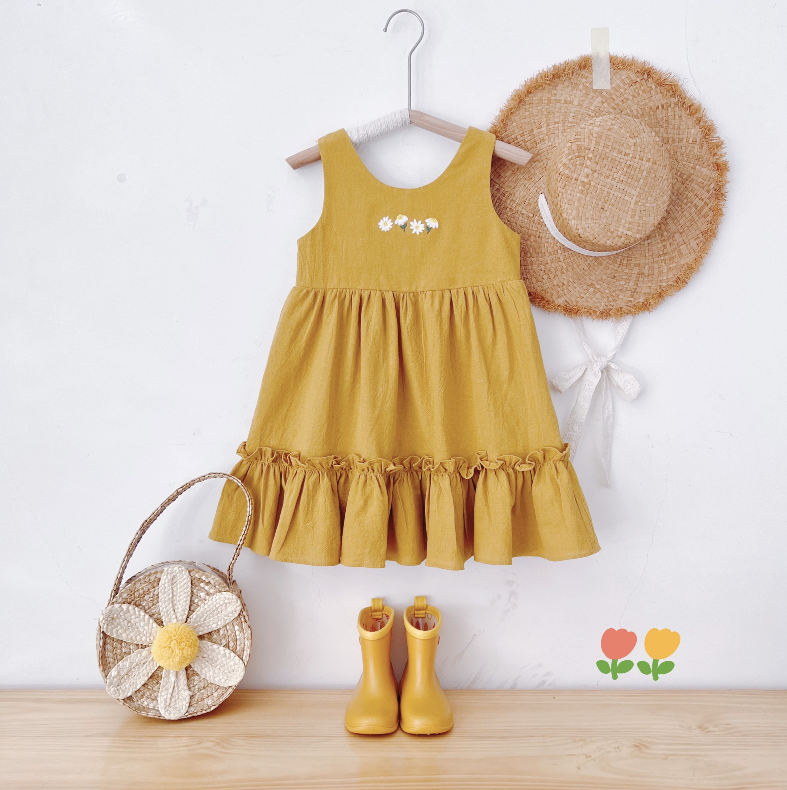 ĐẦM LINEN BỘT THÊU HOA