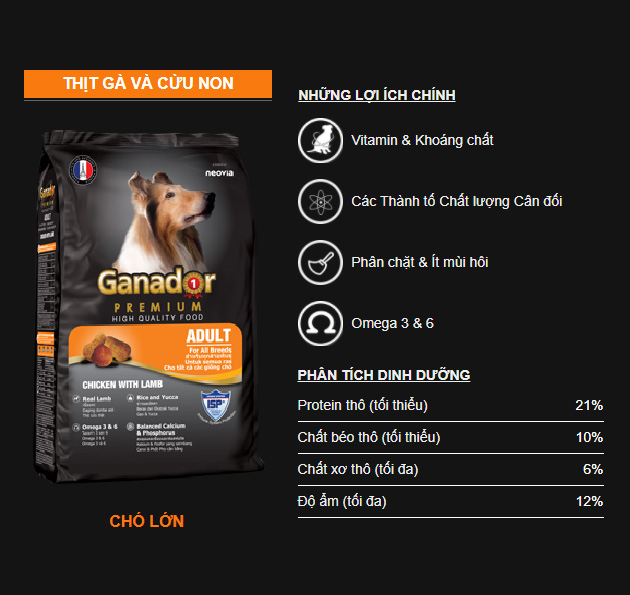 [Combo 4] Hạt Ganador Chó Lớn Cừu & Gạo 3kg