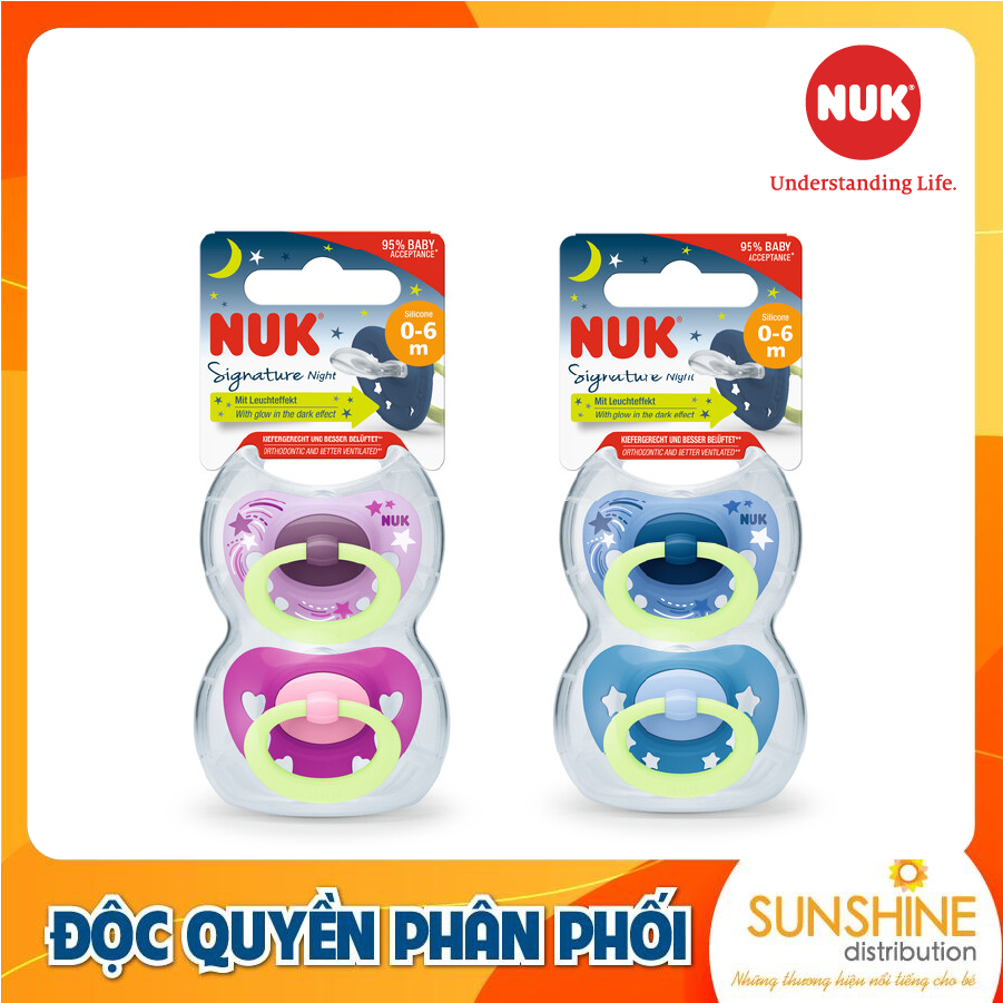 Bộ 2 ti giả nuk silicone ban đêm 0-6m, 6-18m, 18-36m