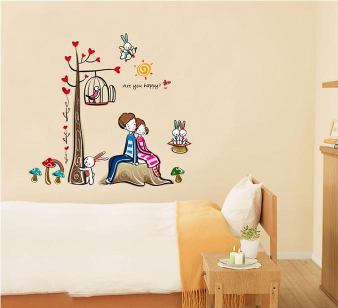 Decal trang trí Đôi tình nhân tựa lưng nhau