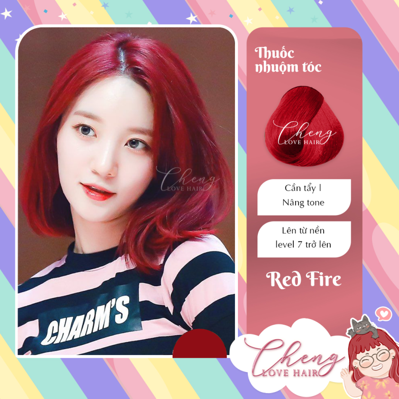 Nhuộm tóc ĐỎ RED ĐỎ LỬA FIRE không cần  tẩy tóc Chenglovehairs, Chenglovehair nhập khẩu
