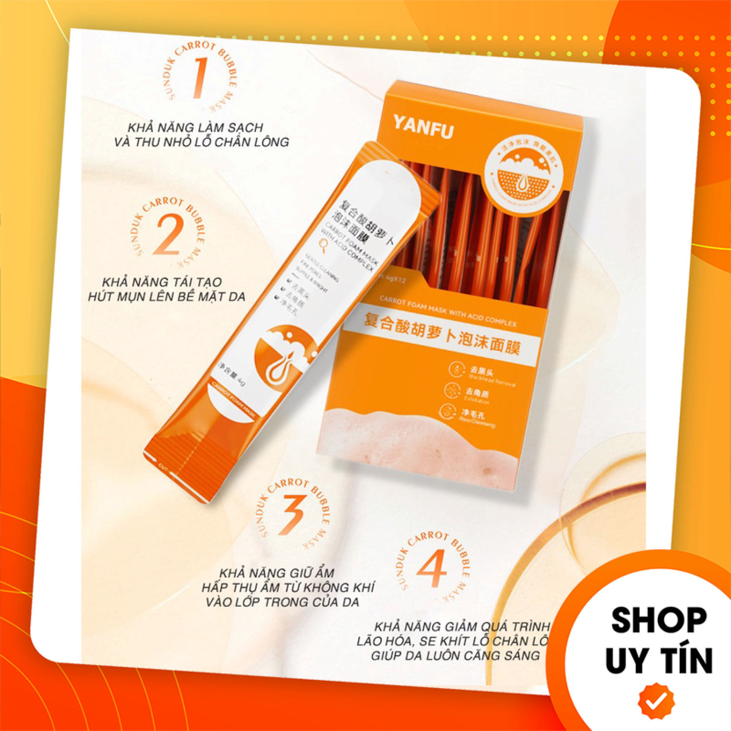Mặt Nạ Sủi Bọt Cà Rốt Yanfu Hộp 12 gói