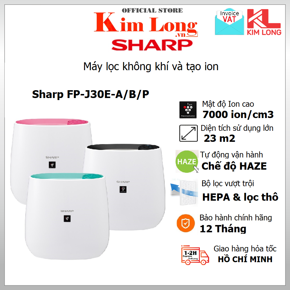 Máy lọc không khí Sharp FP-J30E ion plasma diệt khuẩn vi rút , khử mùi, diện tích lọc 23m2 - Bảo hành 12 tháng