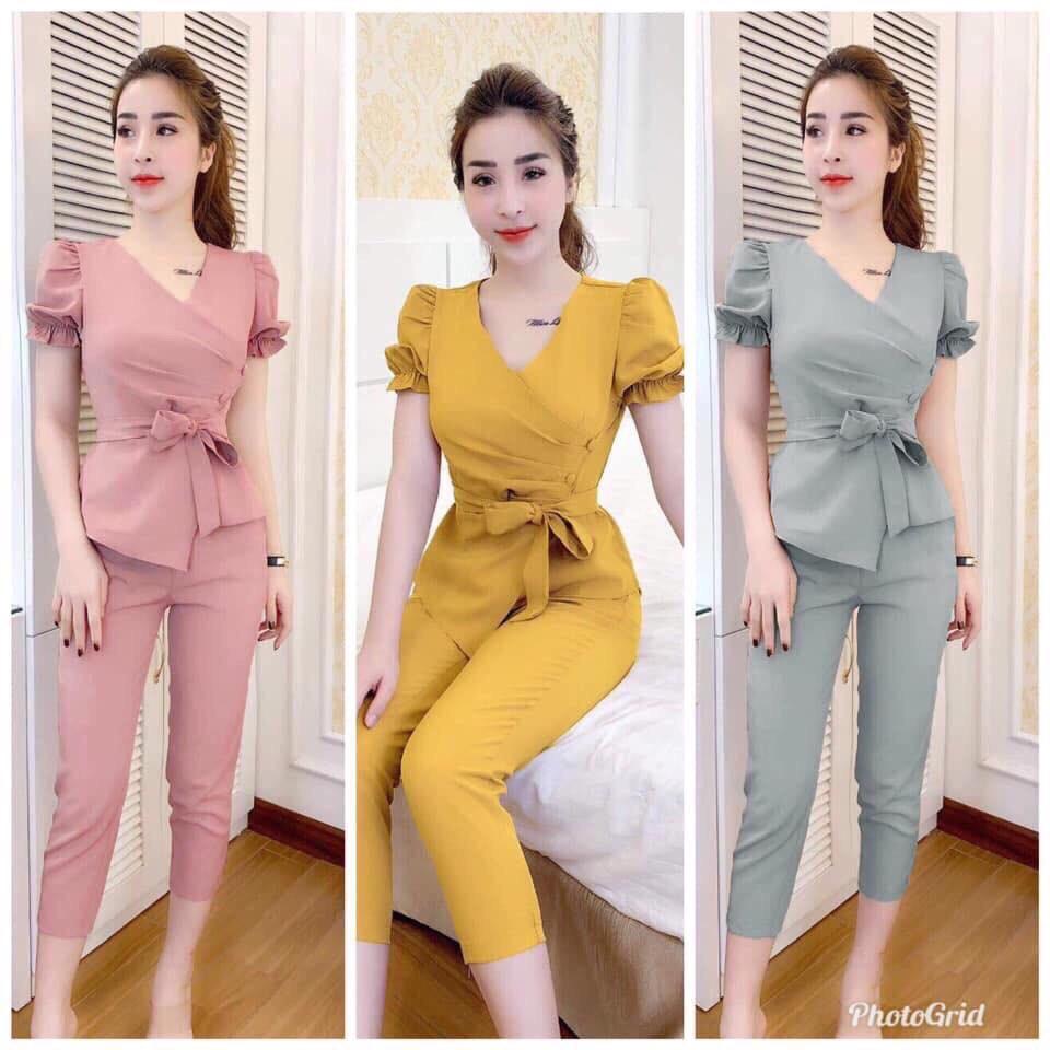 Set Bộ Vạt Chéo Thắt Nơ- Thời trang xinh HĐ