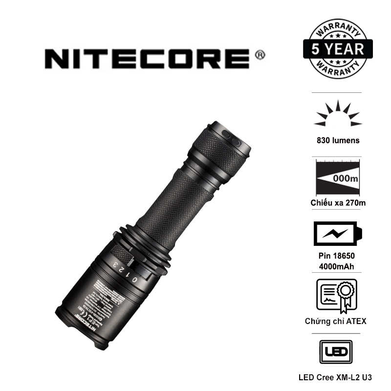Đèn pin chống cháy nổ nitecore ef1 sáng 830 lumens chiếu xa 270m pin sạc 18650 2300mah