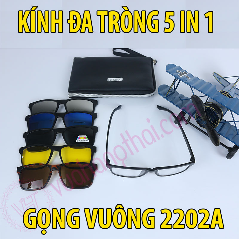 Giá bán [HCM]Mắt Kính Đa Tròng 5 in 1 Nam Nữ Gọng Vuông 2202A - Tặng Kèm Túi Da kính đa năng 5 trong 1