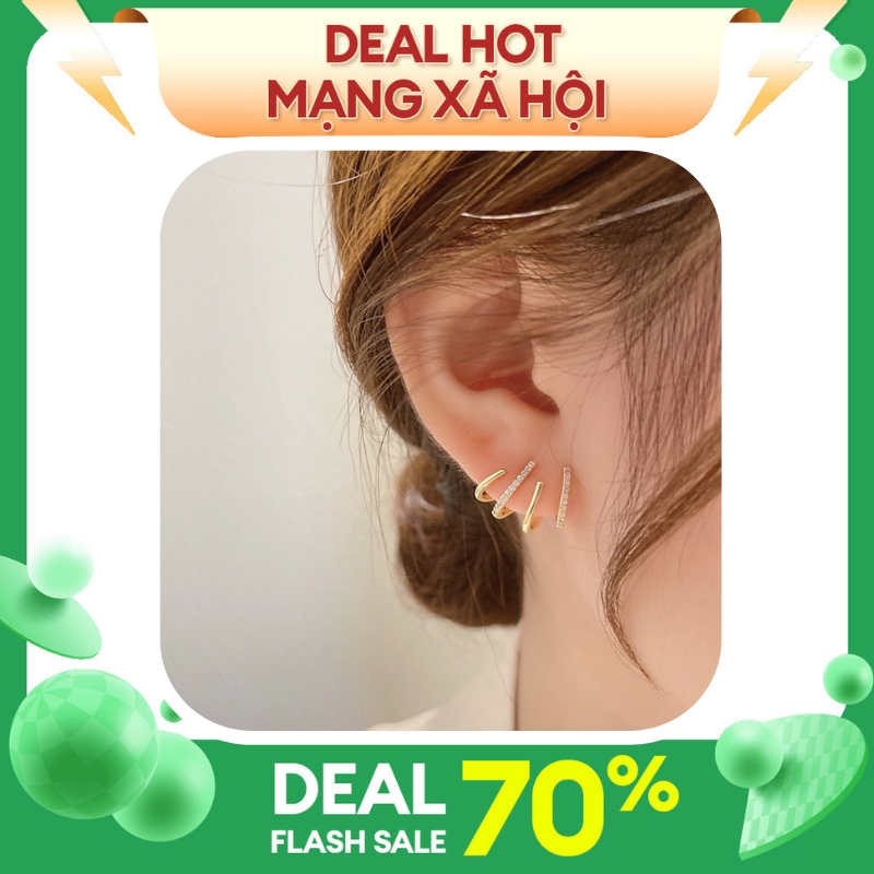 Bông tai, hoa tai hai vòng xoắn cá tính, bông tai đi lịch Her Jewelry H107