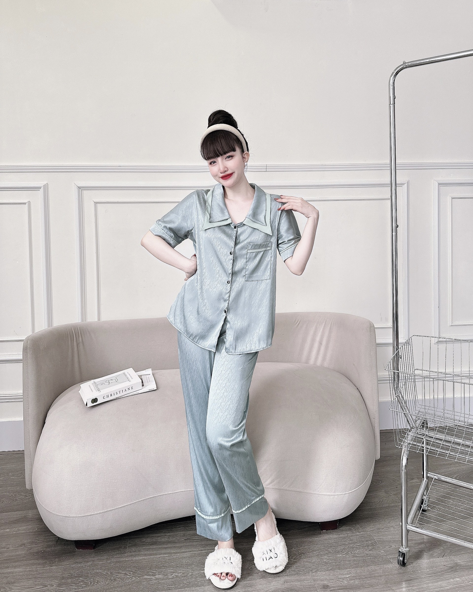 Đồ ngủ pijama vải lụa gấm xịn mịn có túi quần form chuẩn dưới 60kg