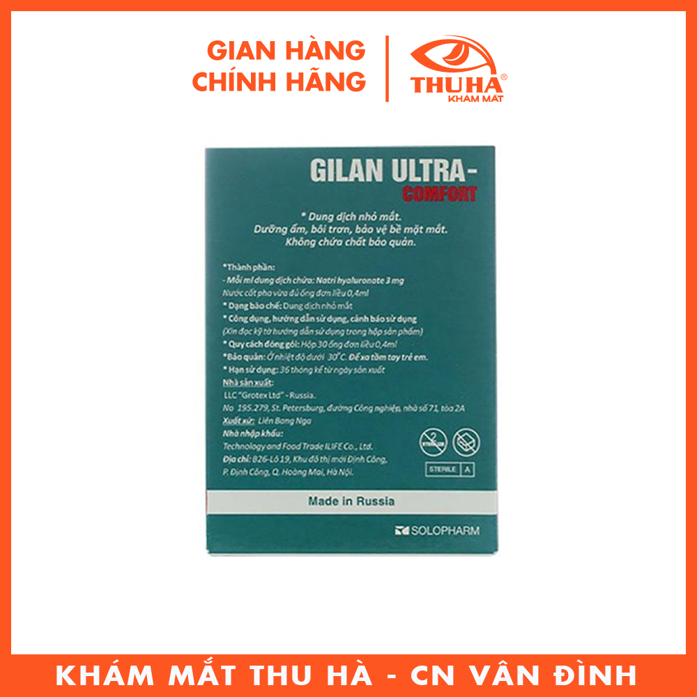 [Nhập RS0822 giảm 30k cho đơn 99k]Dung dịch nhỏ mắt Gilan Ultra Comfort 0.3% (Hộp 30x0.4ml)