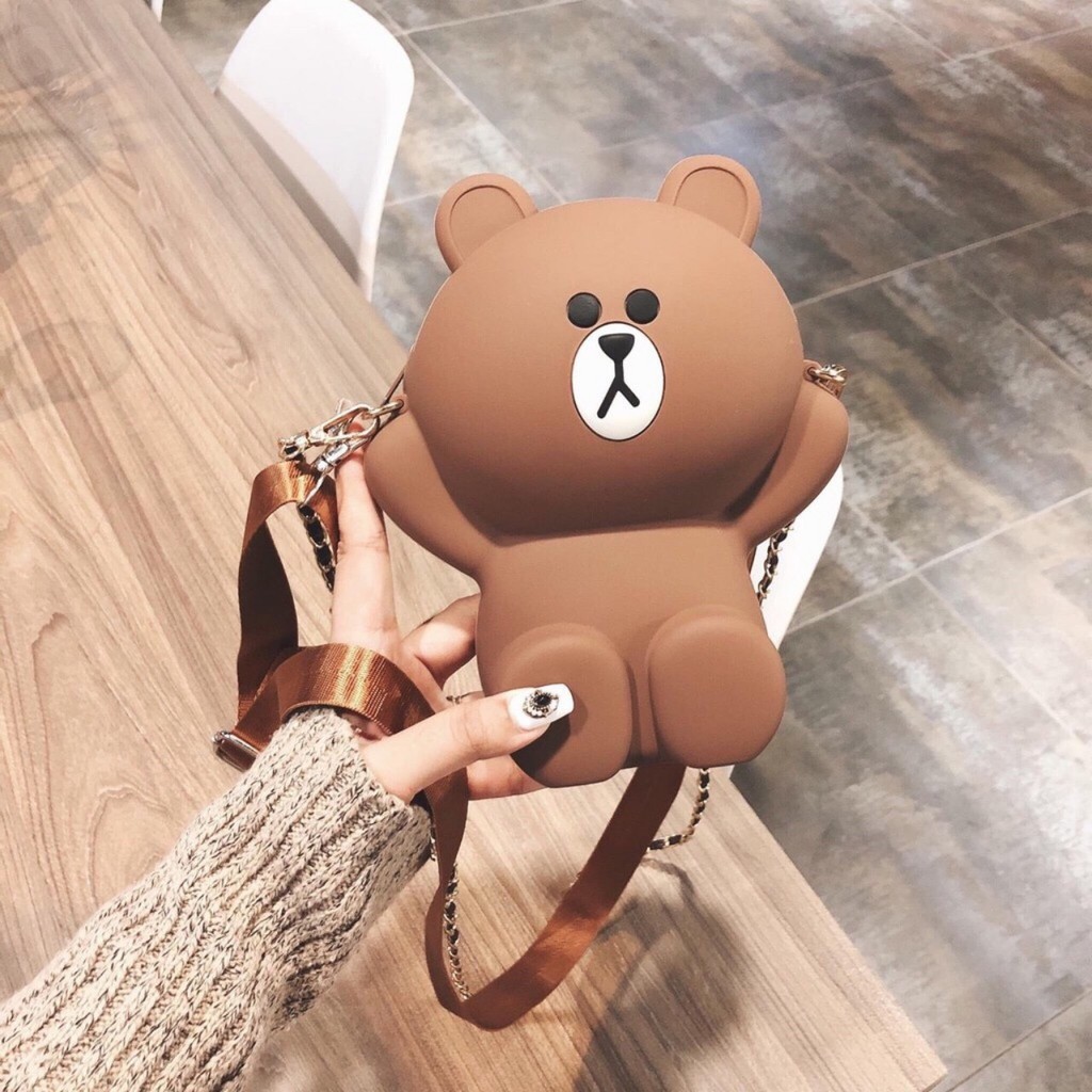Túi Đeo Chéo Silicon Hình Gấu Brown [HÀNG LOẠI 1]